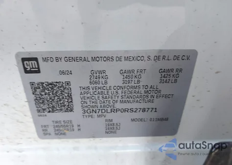 2024 Chevrolet Equinox Ev Lt из США, поврежденный, VIN 3GN7DLRP0RS278771